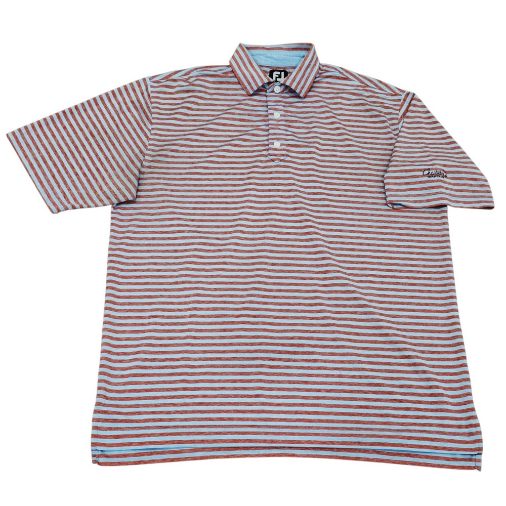 FootJoy Golf Polo Shirt Men's Large Blue Red Stripe Cherokee Country Club FJ